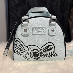 Von Dutch Light Blue Winged Eyeball Mini Bowler Bag
